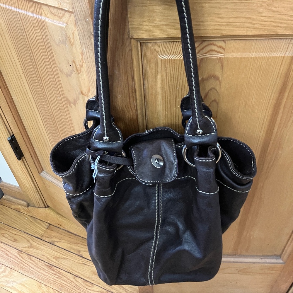 Tignanello All Leather Brown Hobo Shoulder Handbag